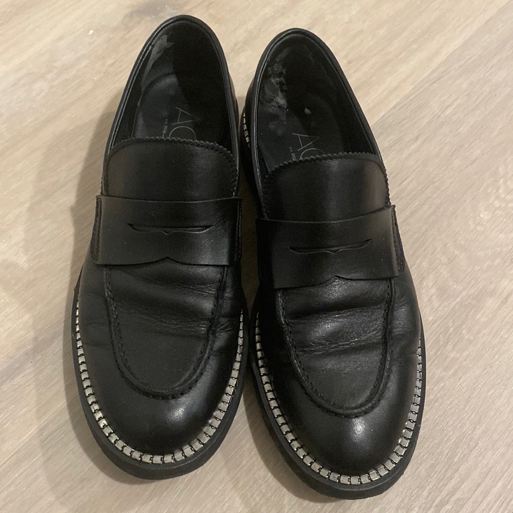 Worn AGL Black Loafers with Silver Lining